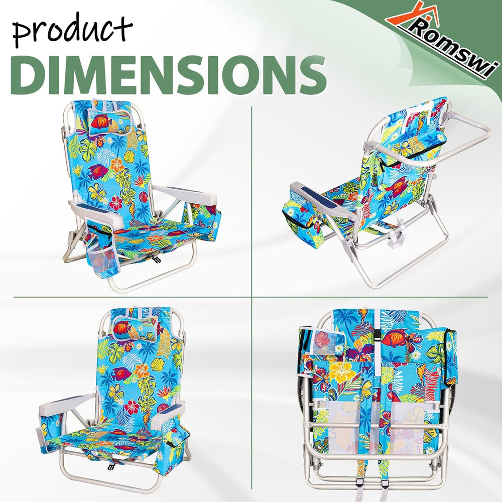 2Pk Aluminum Extra Wide 5-Position Lay Flat Folding Backpack Beach Chairs for...