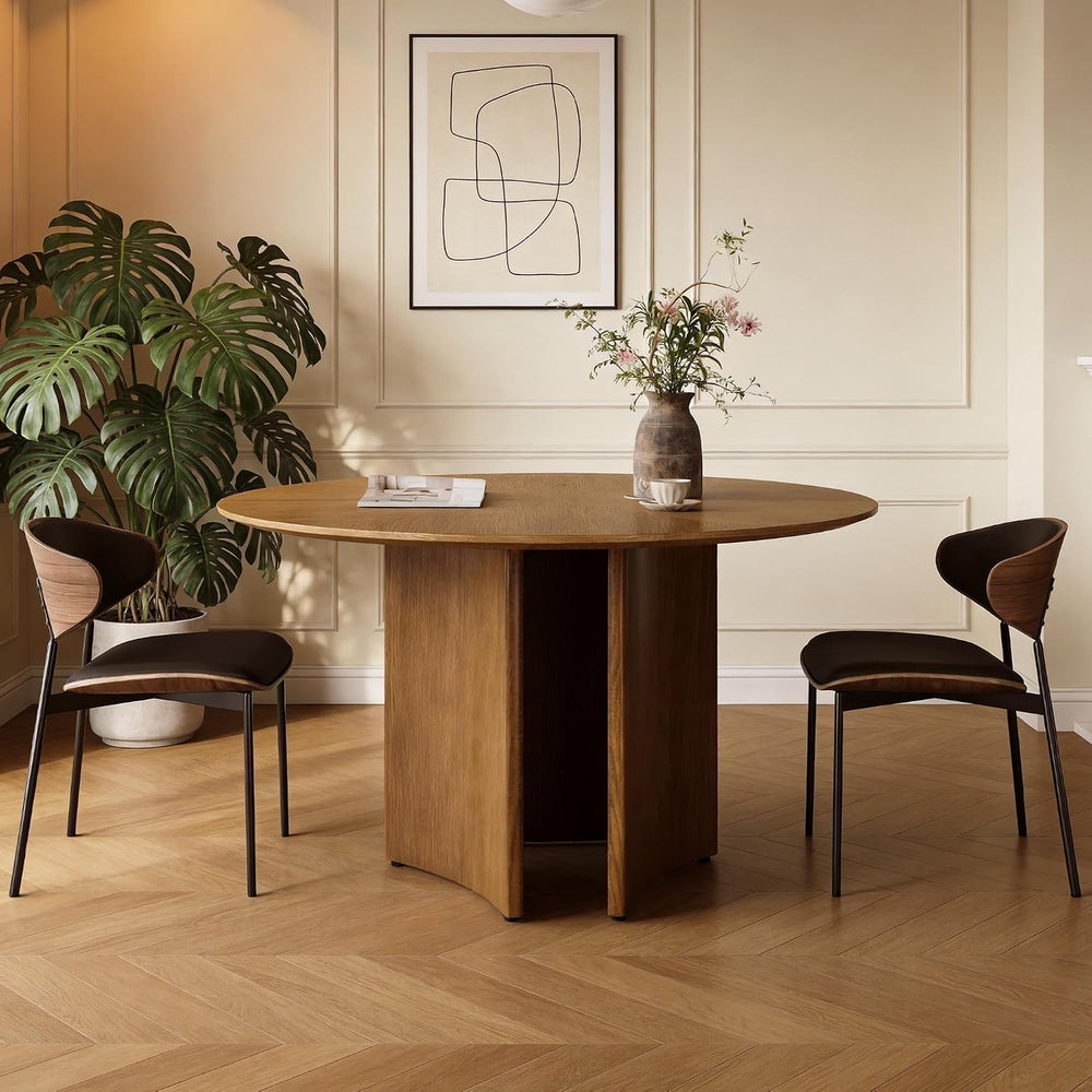 59" Round Wood Dining Table – Mid-Century Modern Kitchen Table with Pede...