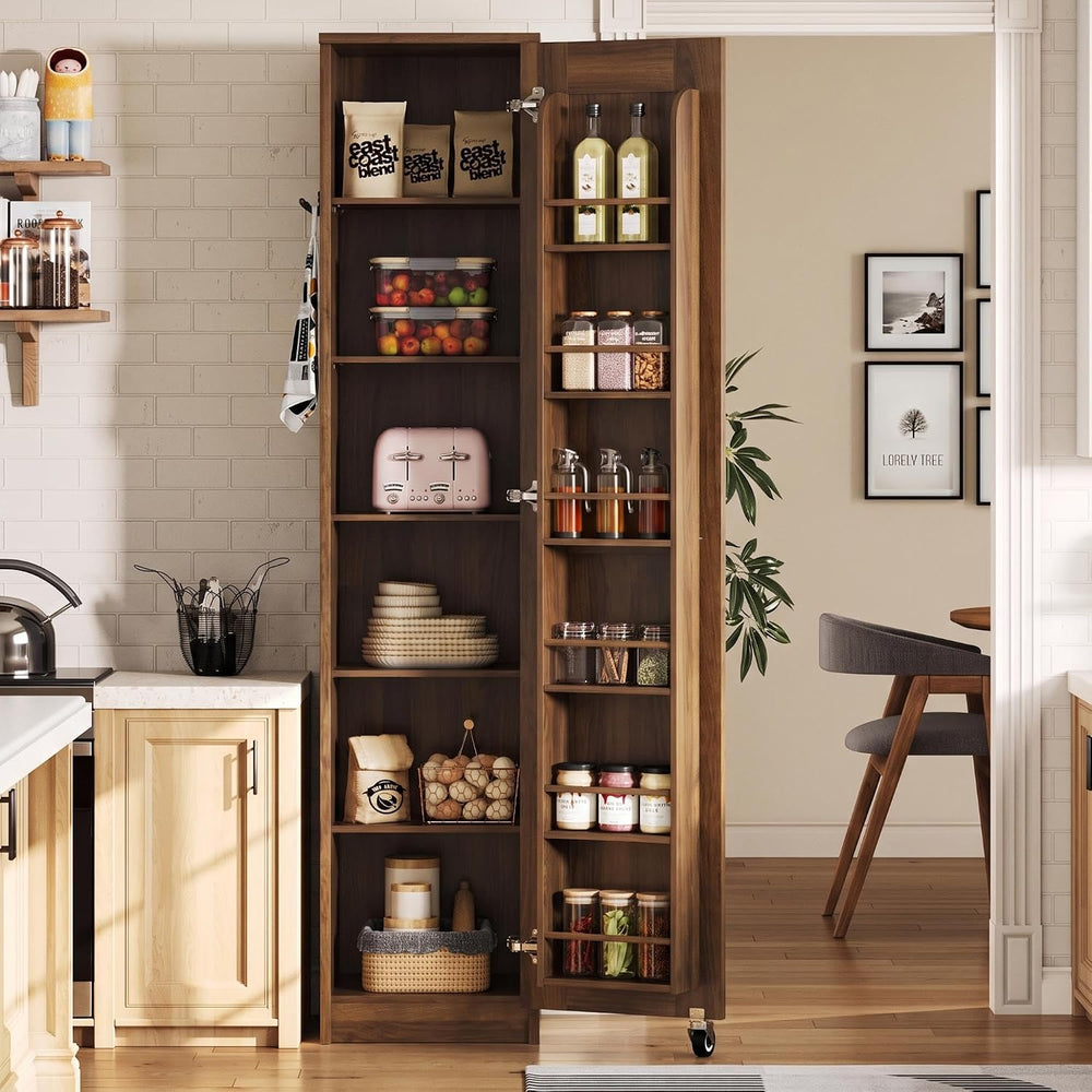 IRONCK Narrow Kitchen Pantry Cabinet, 72" H,Slim for Small Place, Walnut