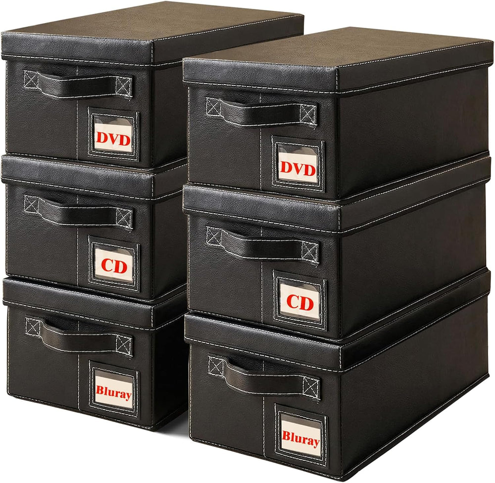 DVD Storage Box 6 Pack, PU Leather DVD Organizer Stackable, Holds 156 DVDs, D...