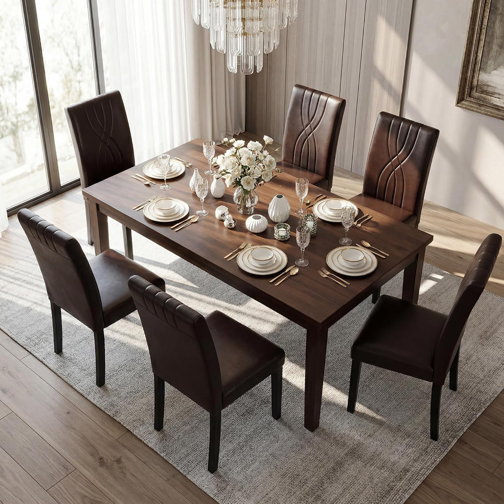 LSSBOUGHT Modern Dining Chair Set of 6,Urban Style Leather Kicthen Chairs wit...