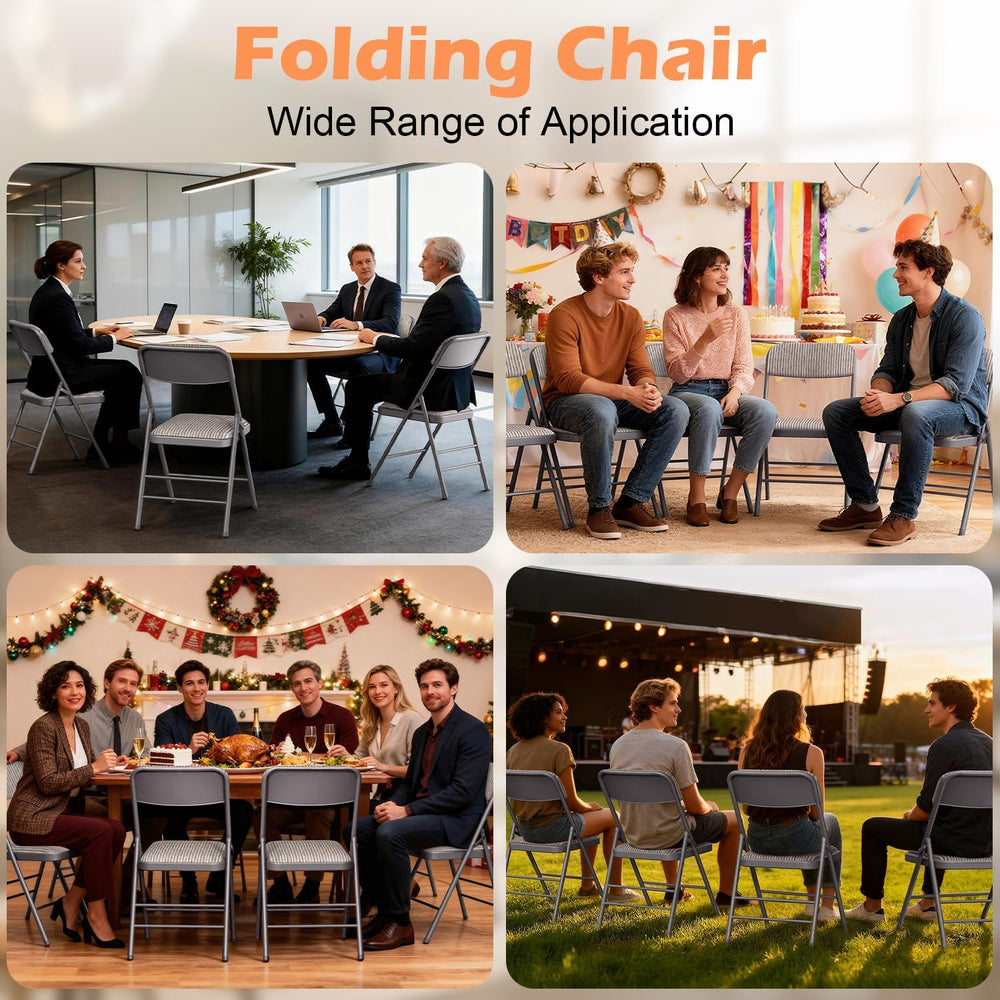 4 Pack Padded Folding Chairs, Capacity 350 LBS Foldable Chair, Fabric‑Beige
