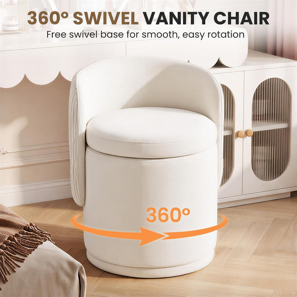 MALOL Ottoman with Storage, Swivel Vanity Stool with Back | 13GAL Velvet Make...