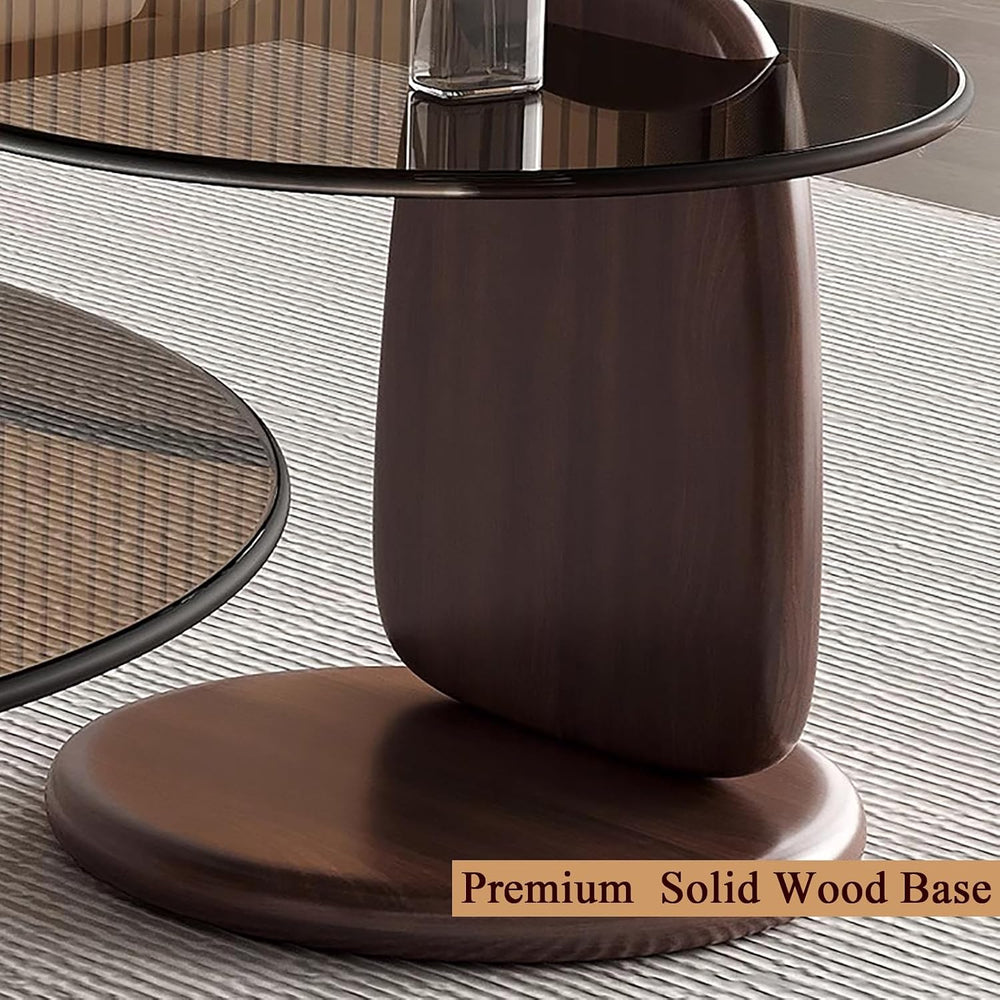 Reinforced 2-Piece Round Glass Coffee Table Set, Premium Nesting Cocktail Tab...