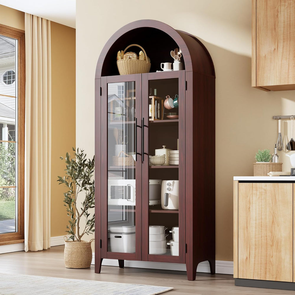 IDEALHOUSE Arched Kitchen Pantry Storage Cabinet - Farmhouse 5-Tier Display S...