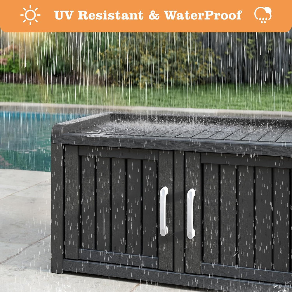 NUNU LAB Outdoor Storage Bench with 2 Barn Doors - Waterproof UV-Resistant Sh...
