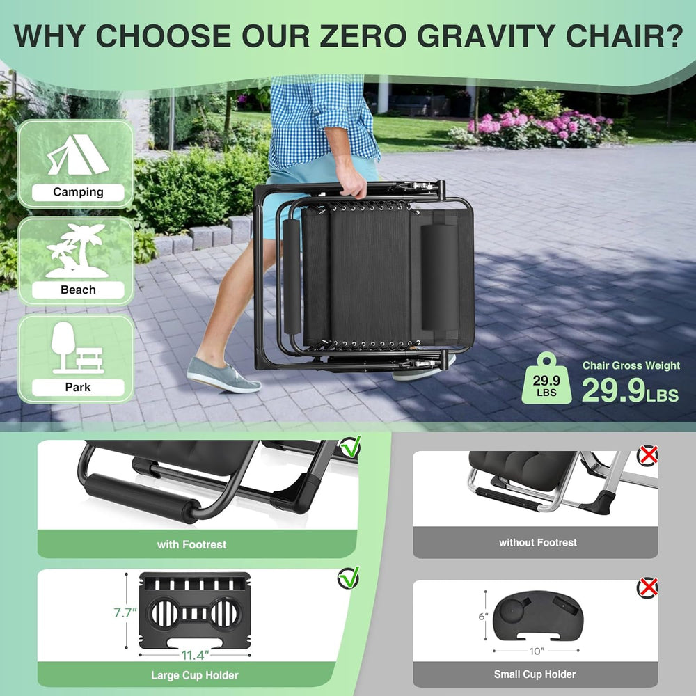 Suteck Oversized Zero Gravity Chair,33In XXL Outdoor Recliner Chair w/Removab...