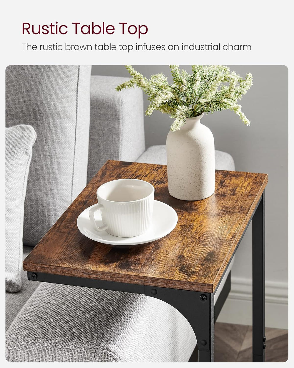 VASAGLE C-Shaped End Table, Side Table for Sofa, Couch Table with Metal Frame...