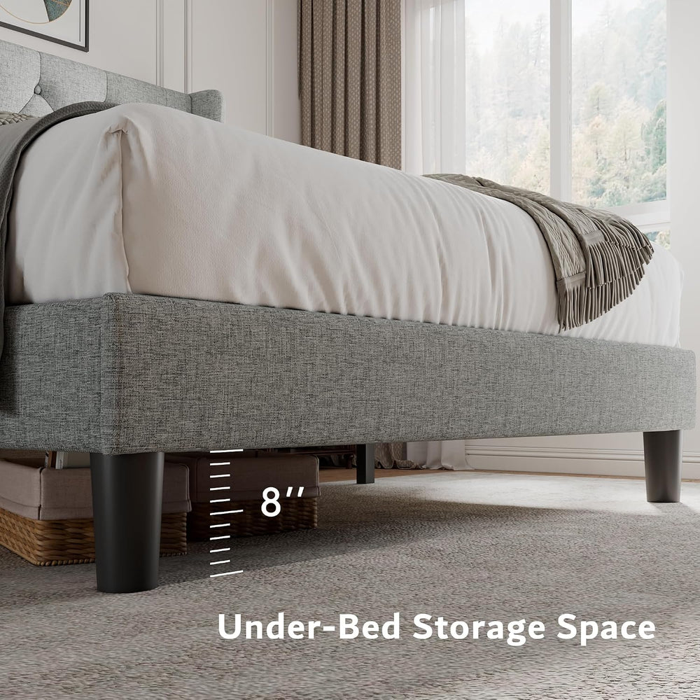 iPormis Queen Size Platform Bed Frame with Button Tufted Headboard, Upholster...