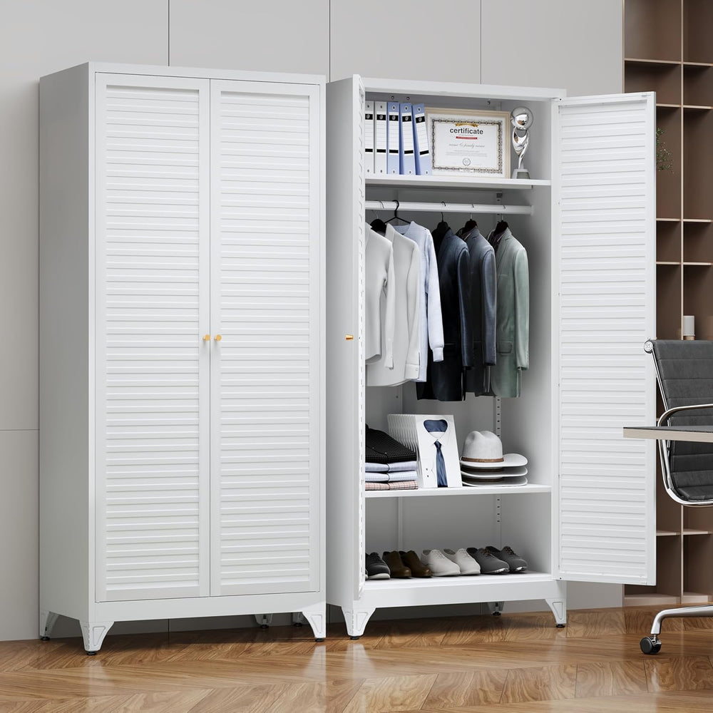Steeloong 71"Armoire Wardrobe Close,White Wardrobe Cabinet with Hanging ...