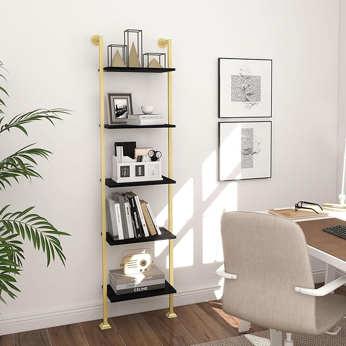 Axeman 5-Tier Ladder Bookcase, Tall Narrow Bookshelf for Small Spaces, Modern...