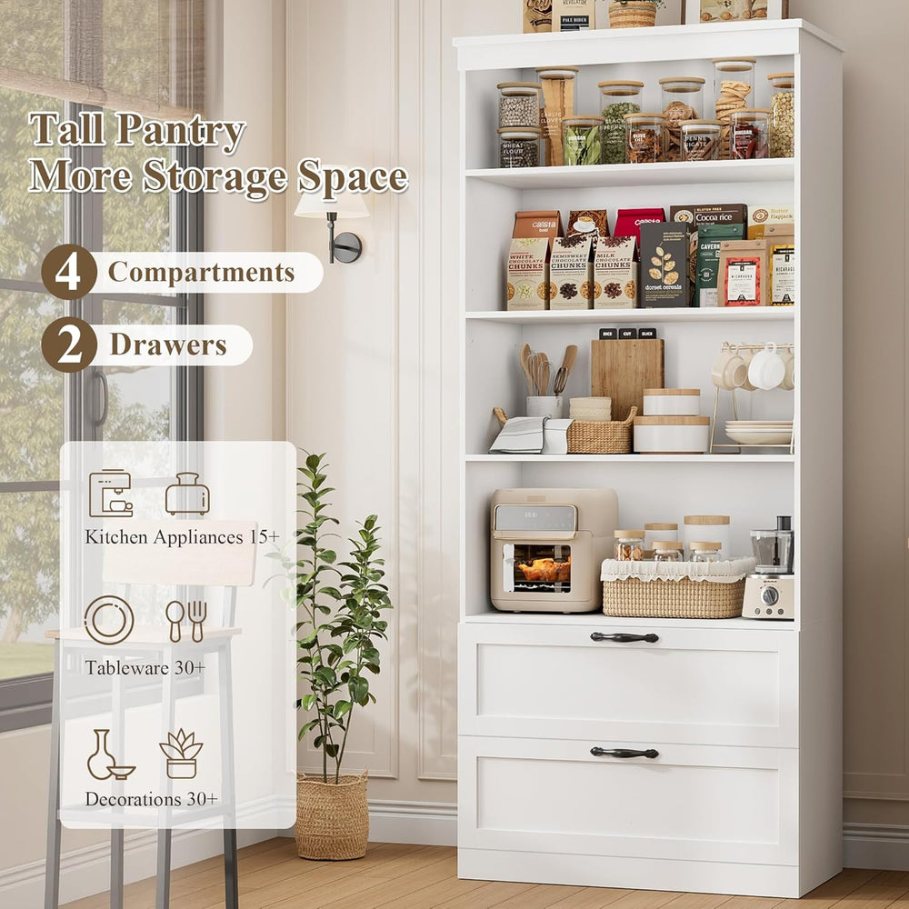 HOSTACK 70" Kitchen Pantry Storage Cabinet, Farmhouse Pantry Cabinet, Wh...