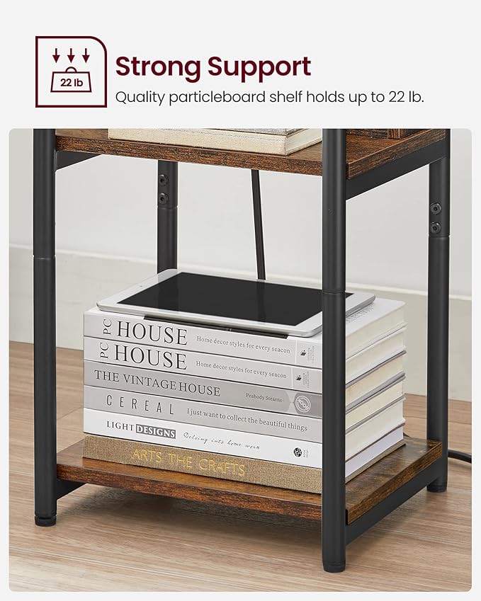 VASAGLE Side Table with Charging Station, 3-Tier End Table with USB Ports and...