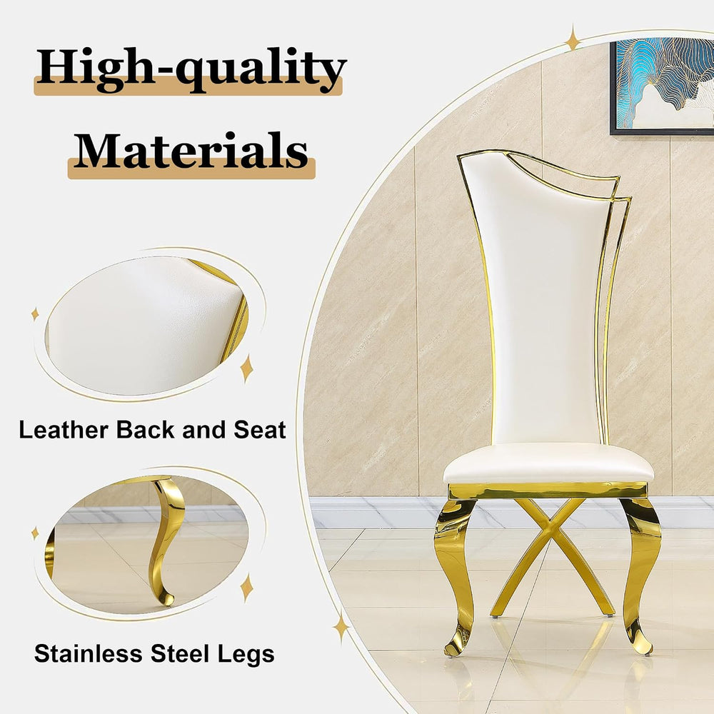 Luxury Dining Chairs Set of 4, Modern White Leather Upholstered Kitchen Chair...