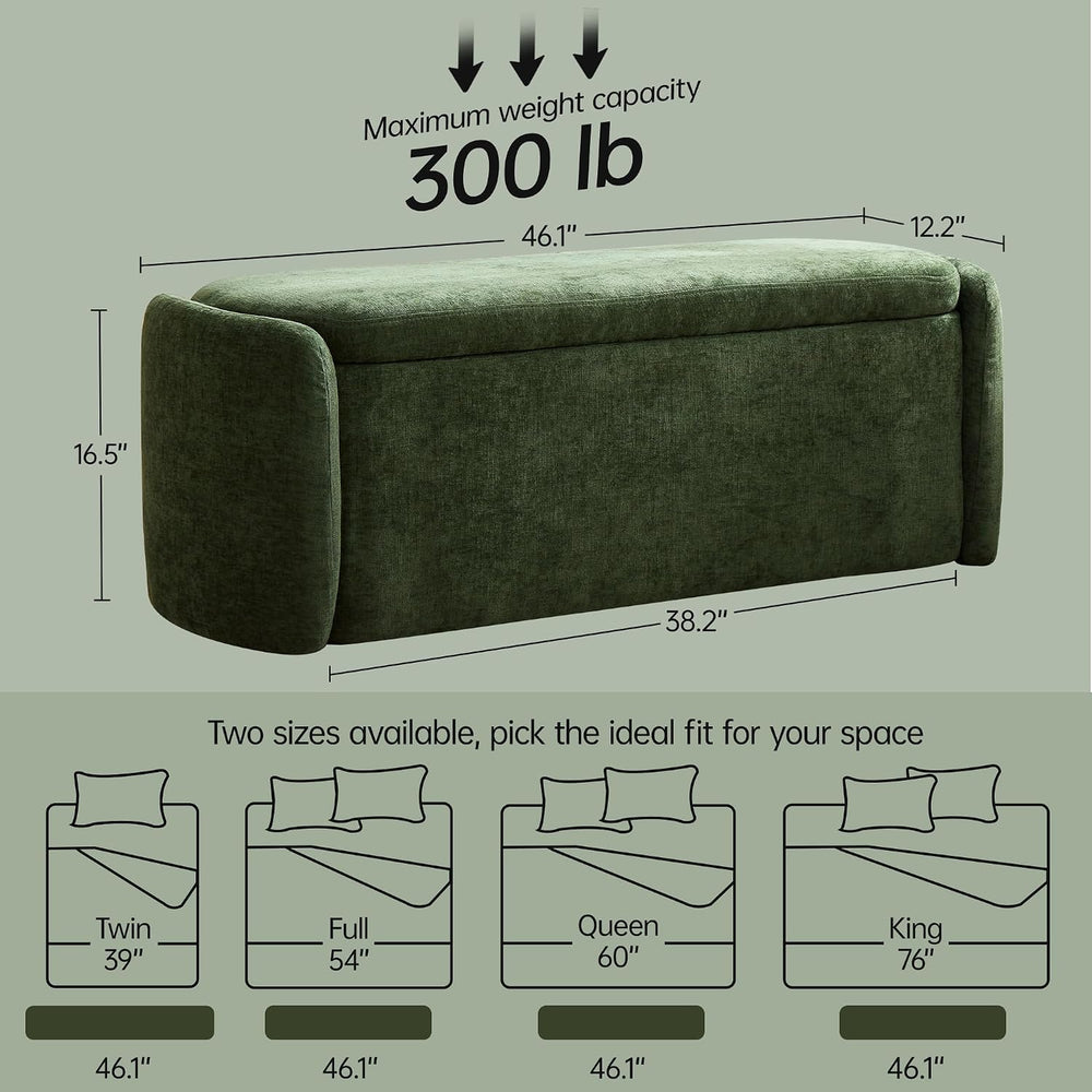 VKNOW Storage Bench, Upholstered Storage Ottoman Bench with Hinge, Green | Ot...