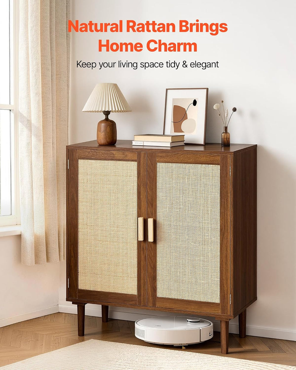 VEVOR Rattan Cabinet, Rattan Storage Cabinet with 2 Magnetic Doors and Adjust...