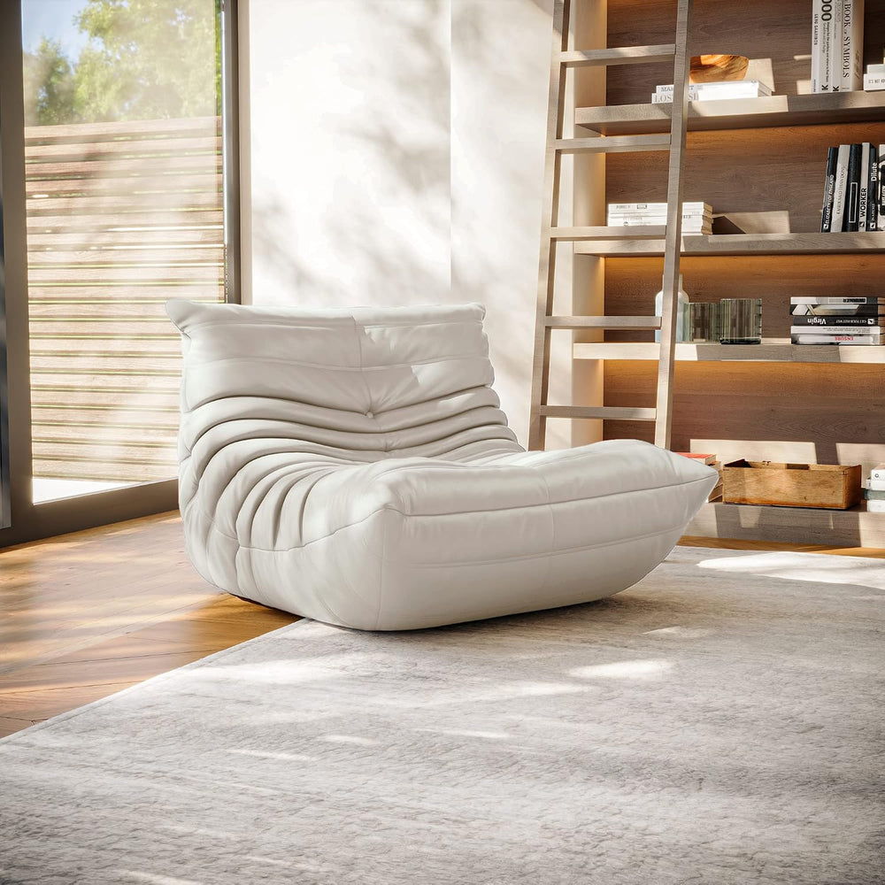 Uncompressed Bean Bag Chair for Adults, Memory Foam Floor Sofa | White, Leath...