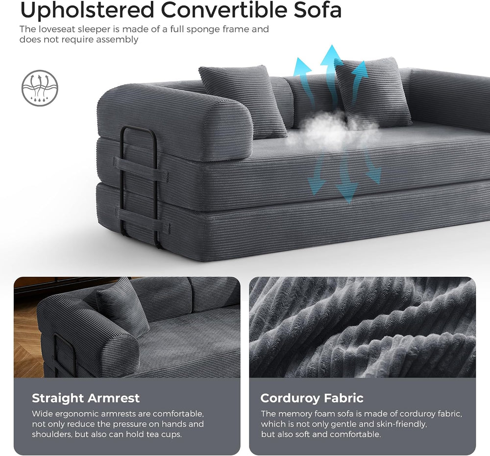 79" Convertible Futon Sofa Bed, Couch for Living Room | Dark Gray | Fold...