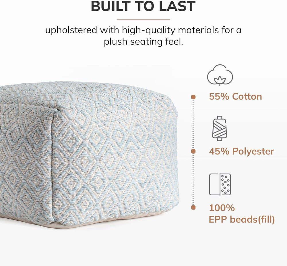 Anji Mountain Artisan Crafted Cotton Blend Pouf Ottoman | Versatile Floor Sea...