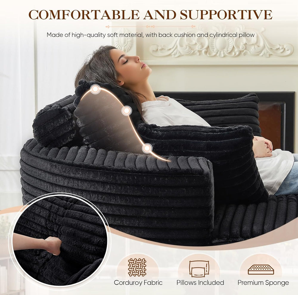 Oversized Round Chaise Longue Chair Indoor, Modern 55-inch Upholstered Cordur...