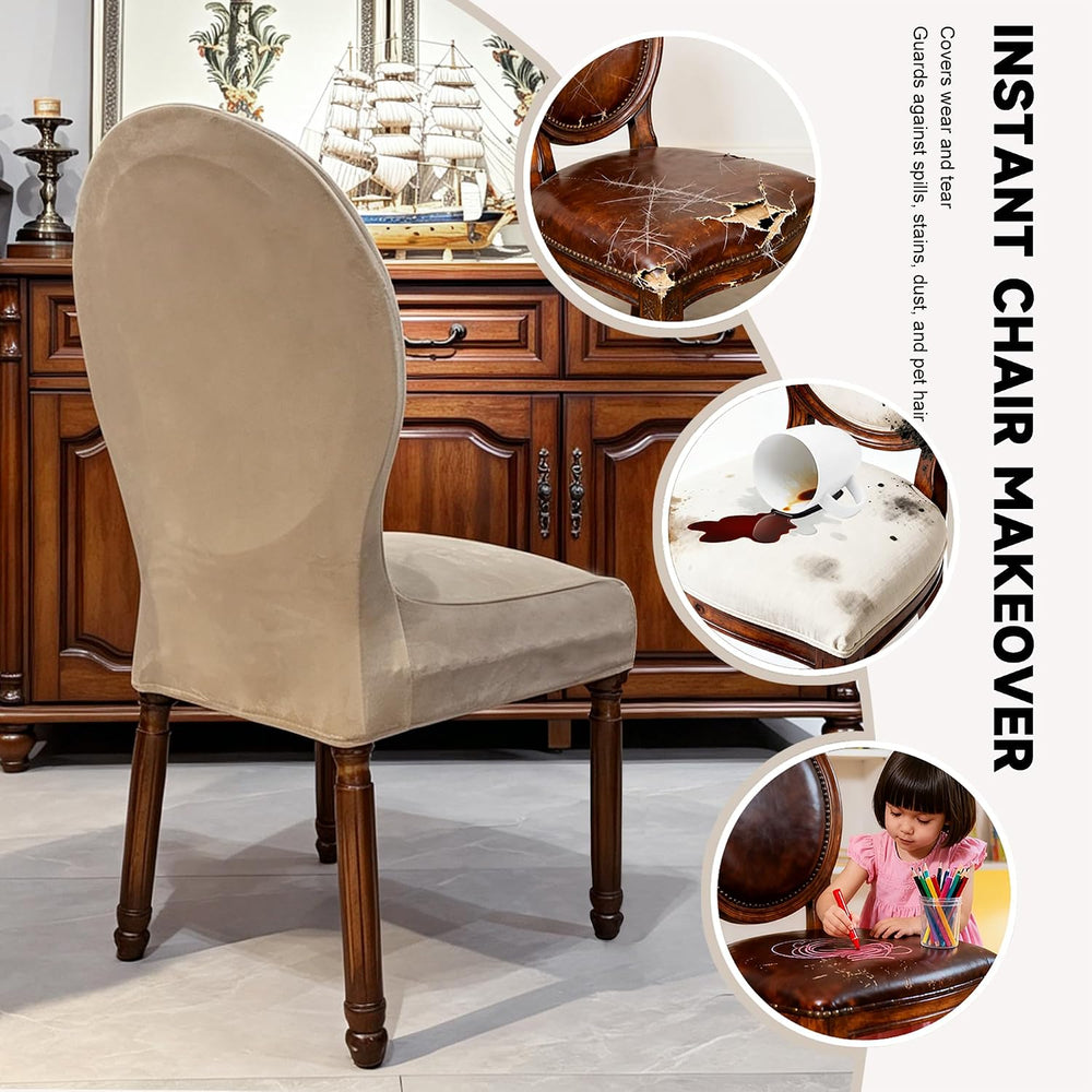 Velvet Round Back Chair Covers for Dining Chairs, Stretch Oval Chair Slipcove...
