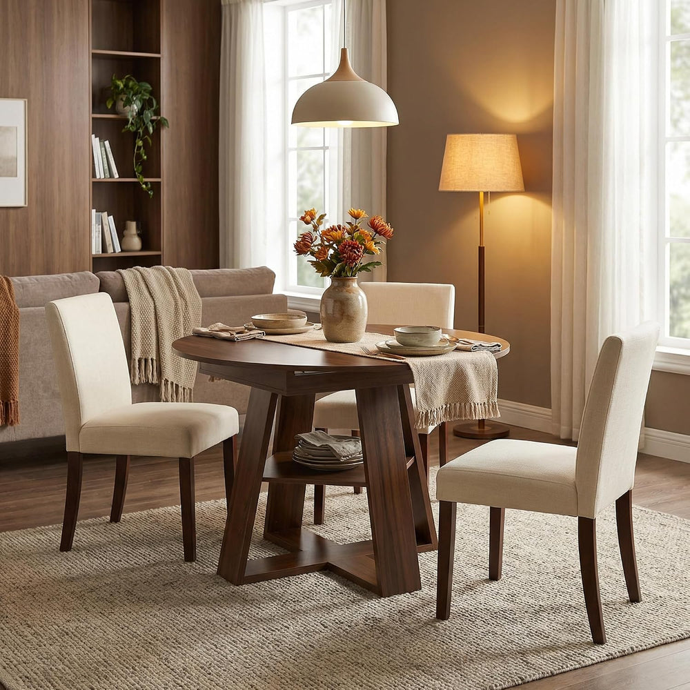 43.3-59" Extendable Round Dining Table, Modern Oval Kitchen Table with R...
