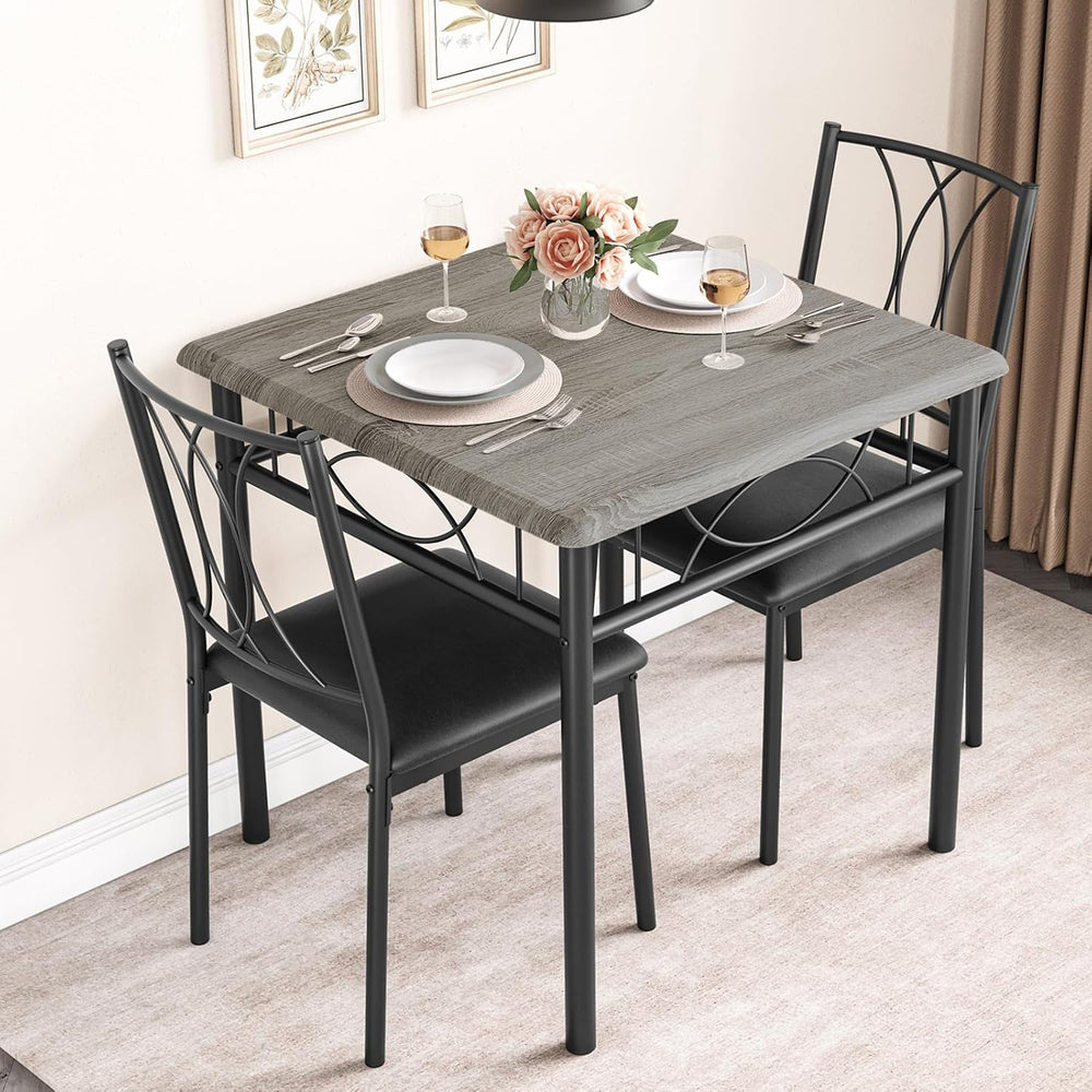 IDEALHOUSE Dining Table Set for 2, Square Dinner Table Sets with 2 Upholstere...