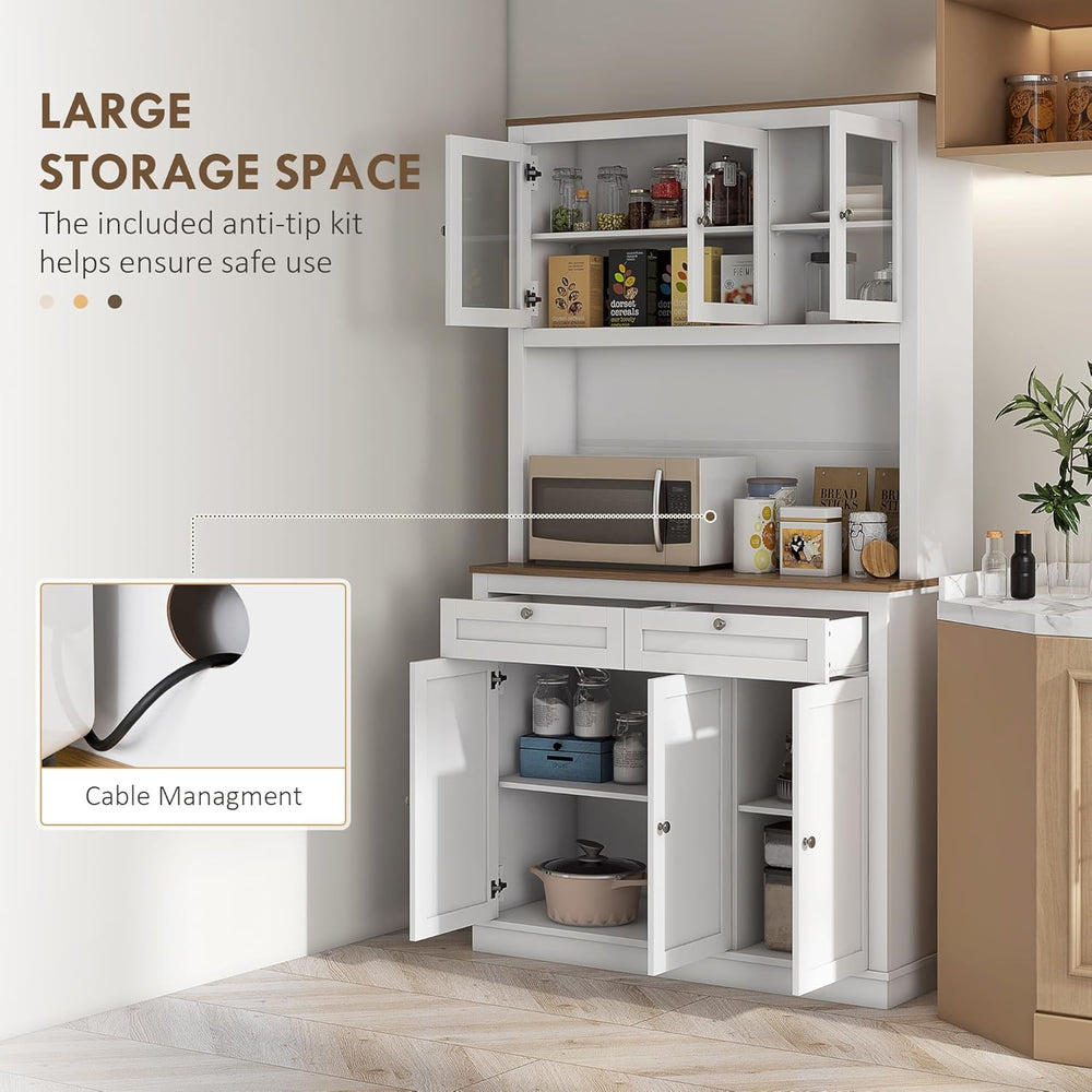 71" Tall Kitchen Pantry Storage Cabinet with Microwave Stand, Freestandi...