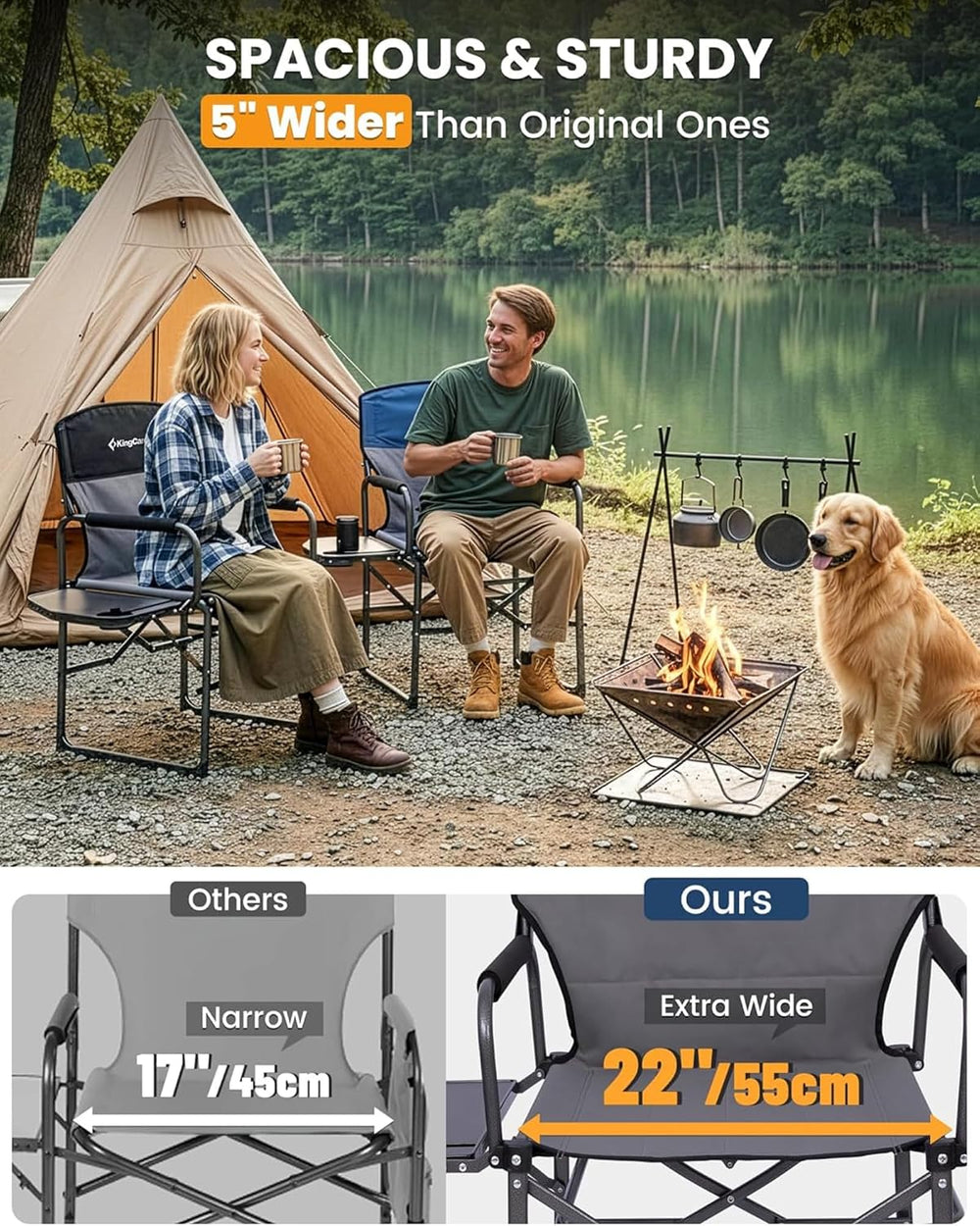 KingCamp Oversized Camping Directors Chair for Big & Tall Heavy Duty 440l...
