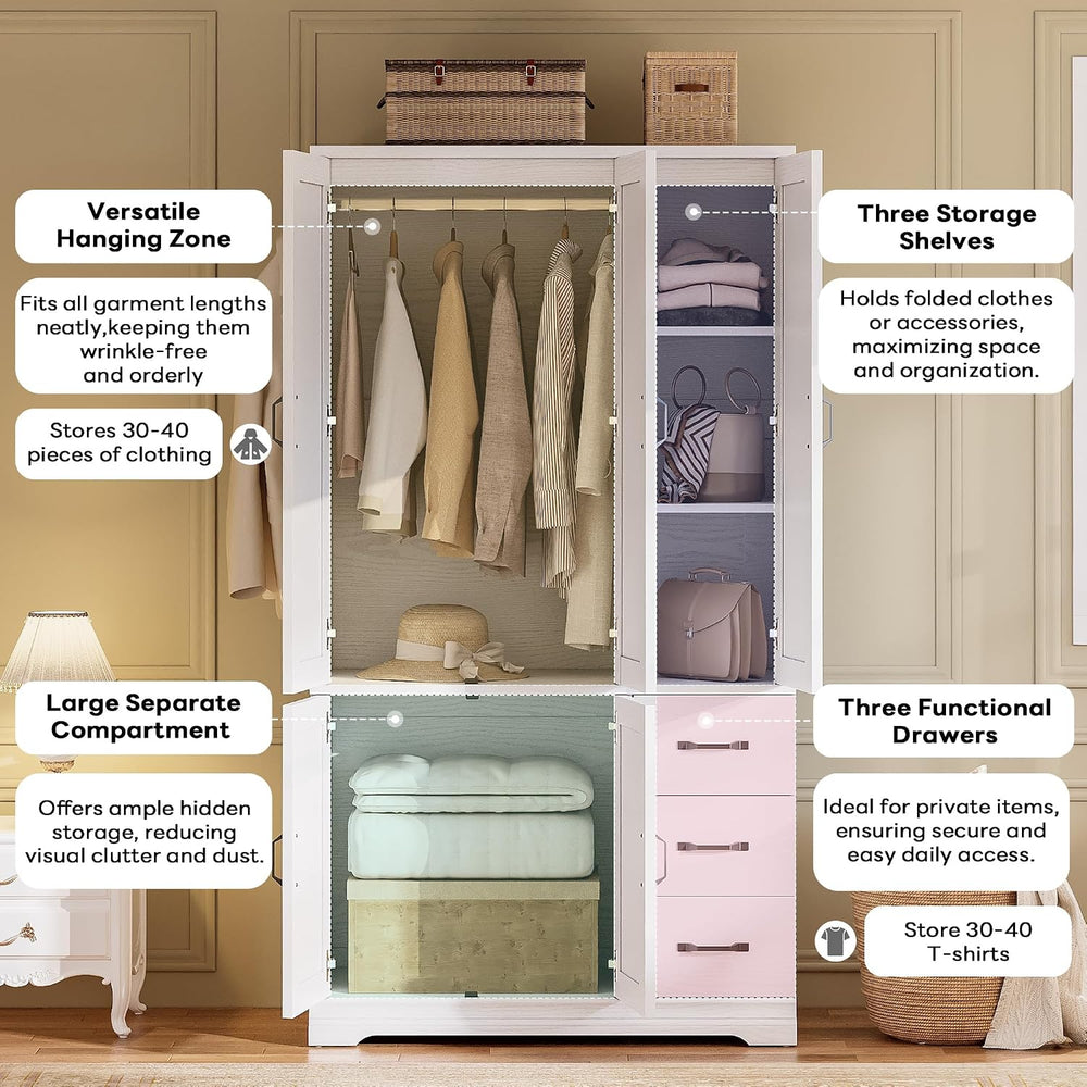 LIKIMIO Wardrobe Cabinet with Drawers and Doors for Bedroom and Guest Room