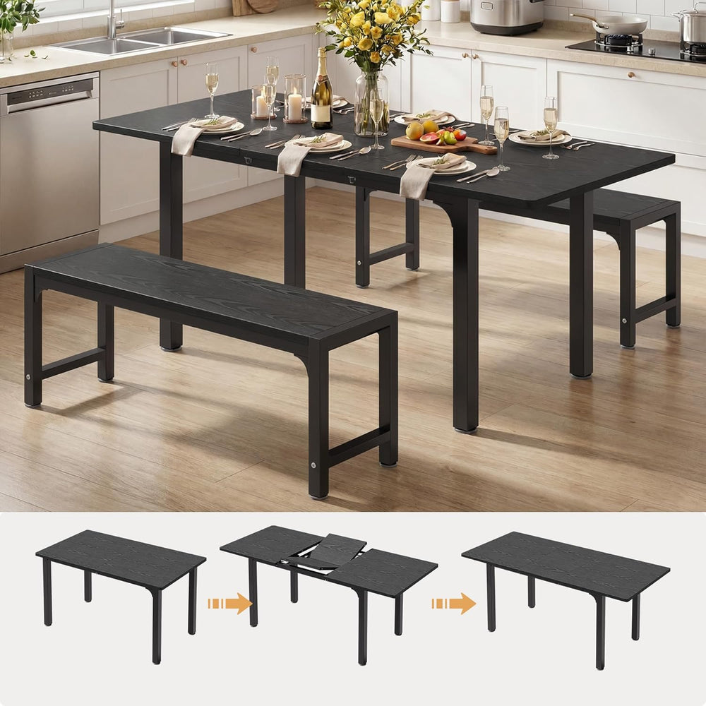 Ahomly 63“ Extendable Dining Table Set with 180° Smart-Flip Pivot, Black | Di...