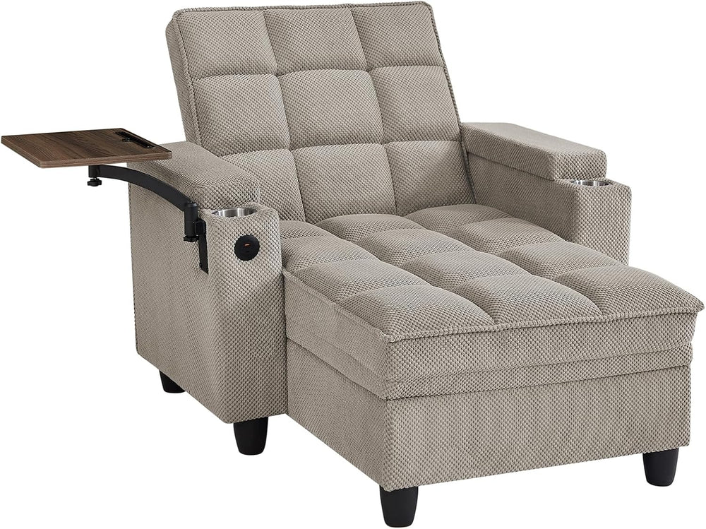 Eafurn Convertible Chaise Lounge Sleeper Chair with Storage and 6-Position Re...