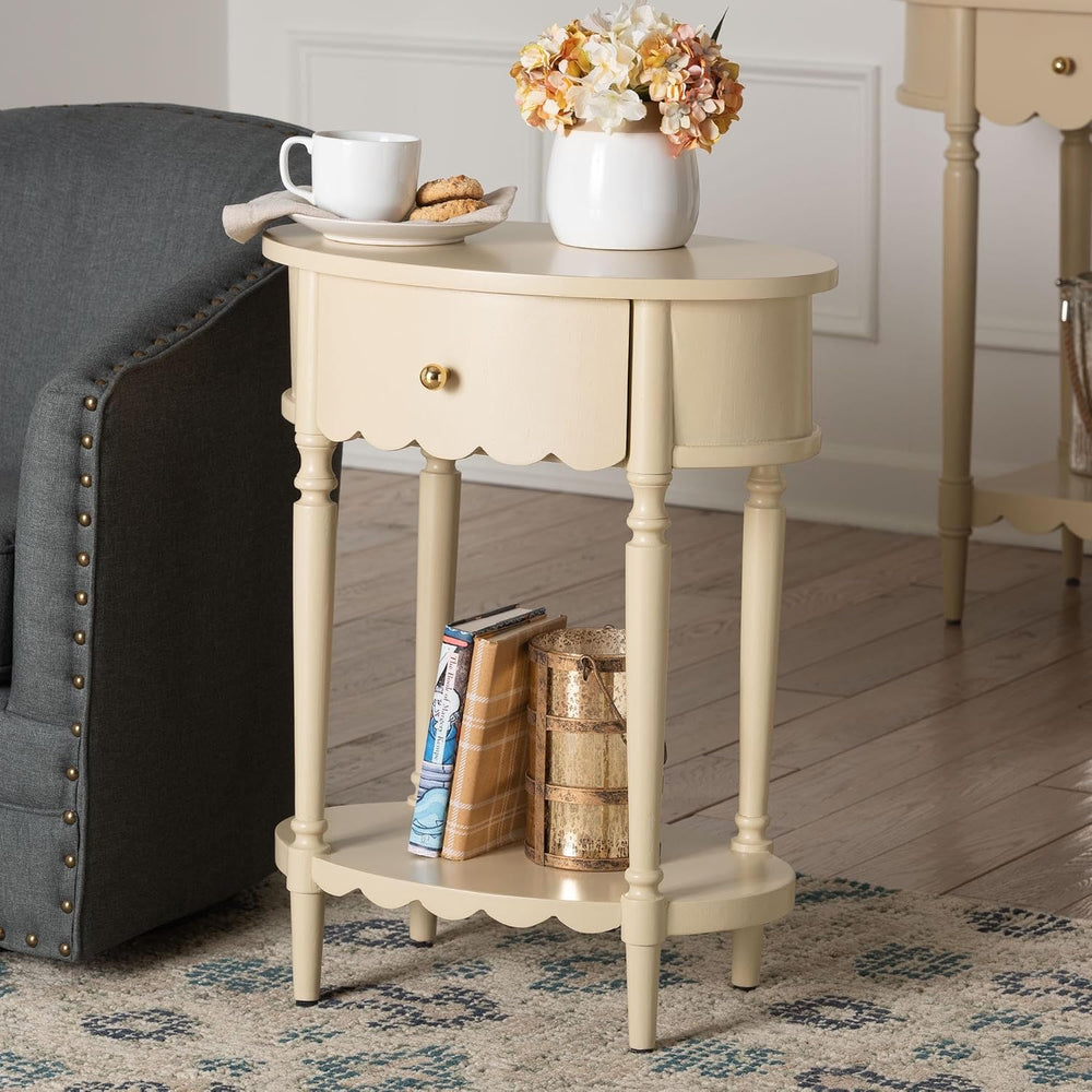 Bali & pari Liba End Table - 1-Drawer Accent Table with Scalloped Detaili...