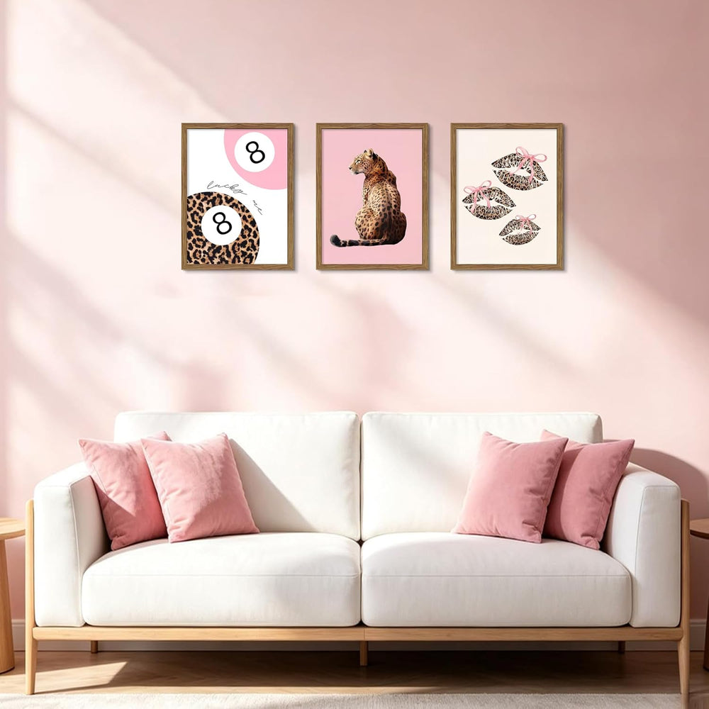 JYZXINWYQ Pink Coquette Wall Decor Set of 3, Cheetah Print Wall Art with Luck...