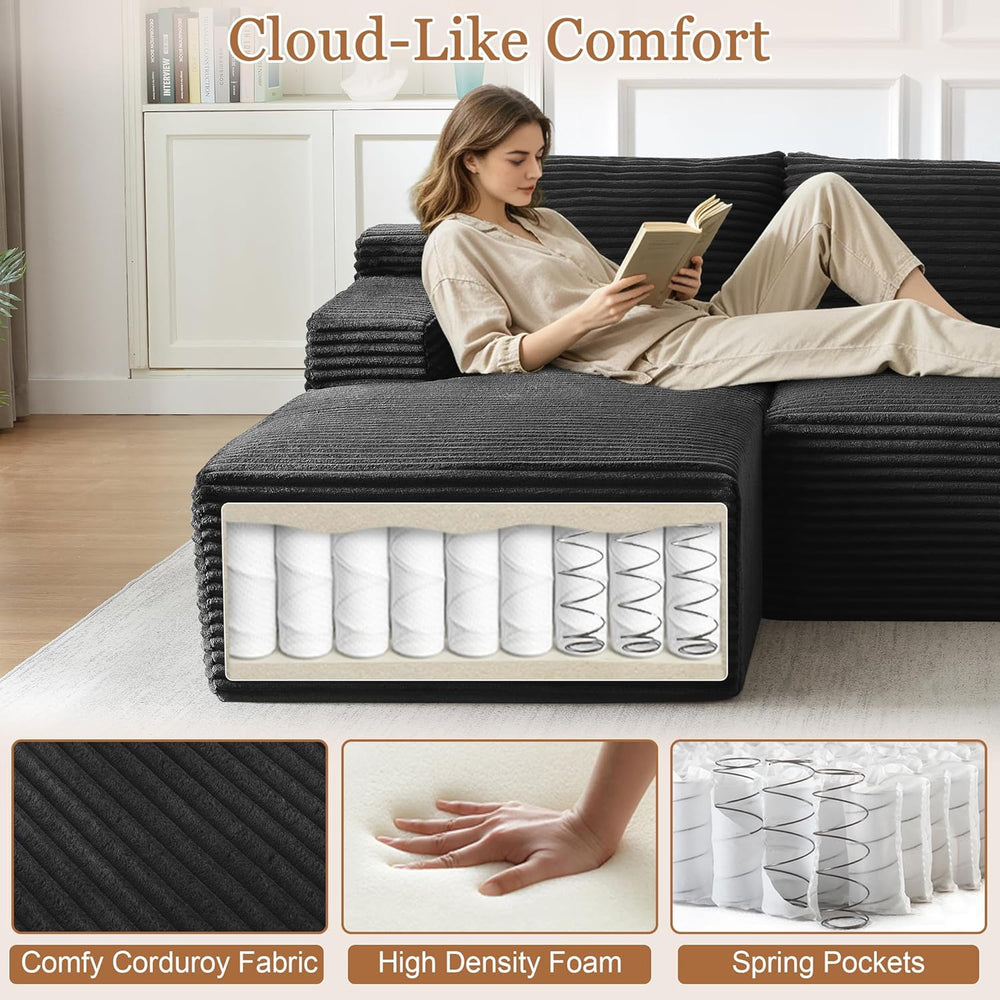 Eafurn 96" L Shaped Cloud Sectional Couch with Chaise, Deep Seat Modular...
