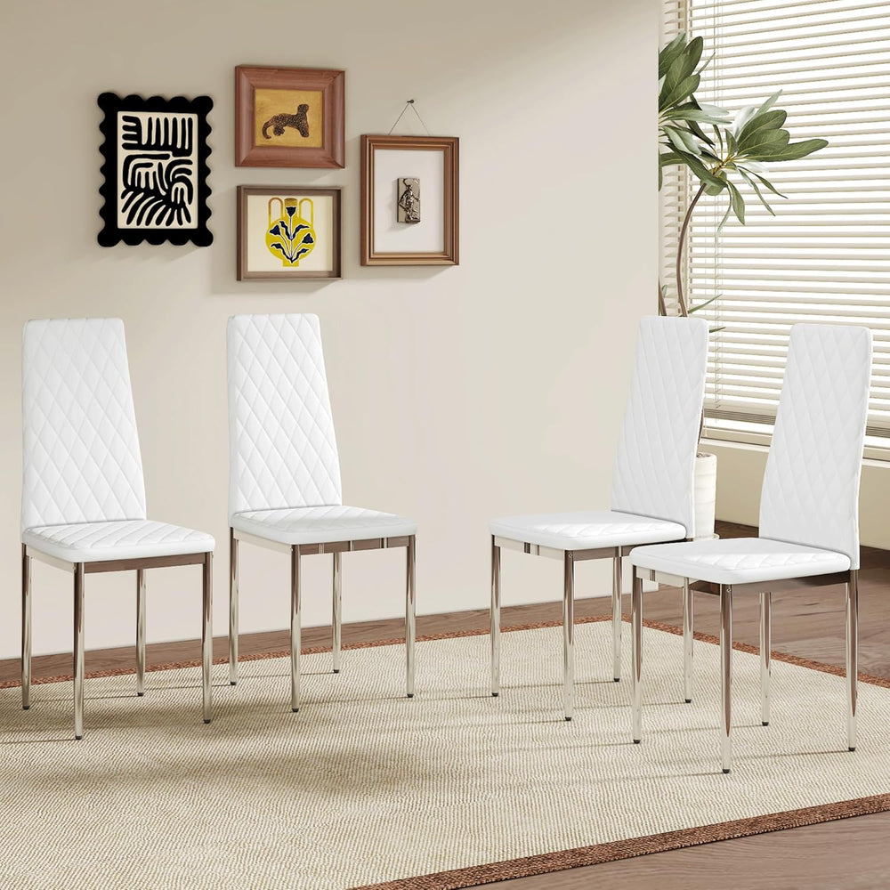 Modern Dining Chairs Set of 4, White PU Leather Kitchen Chairs, Upholstered H...