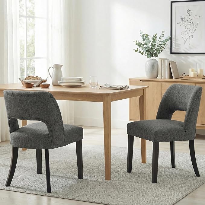 keoni Wooden Dining Chairs Set of 4, Mid Century Modern Upholstered Dining Ro...
