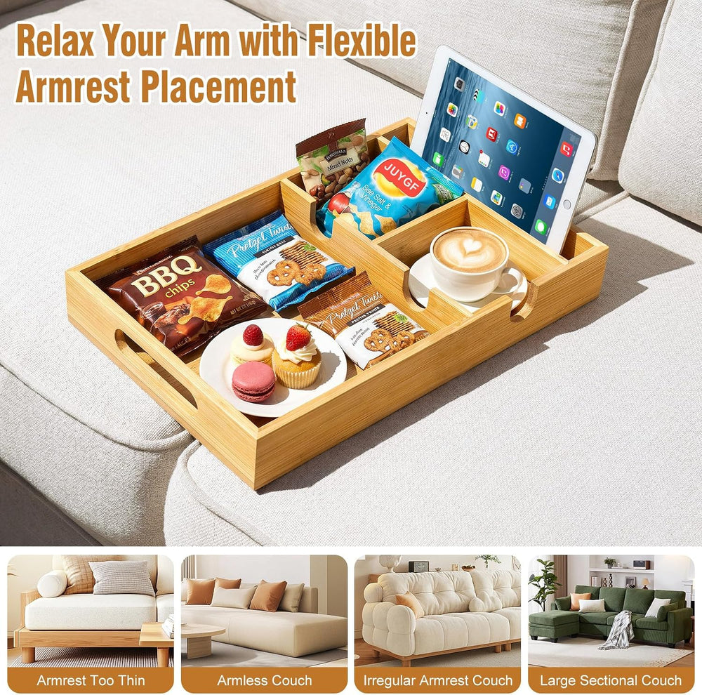 Couch Tray Insert for Middle Seat, Couch Table with 2 Cup Holders | Fits Arml...