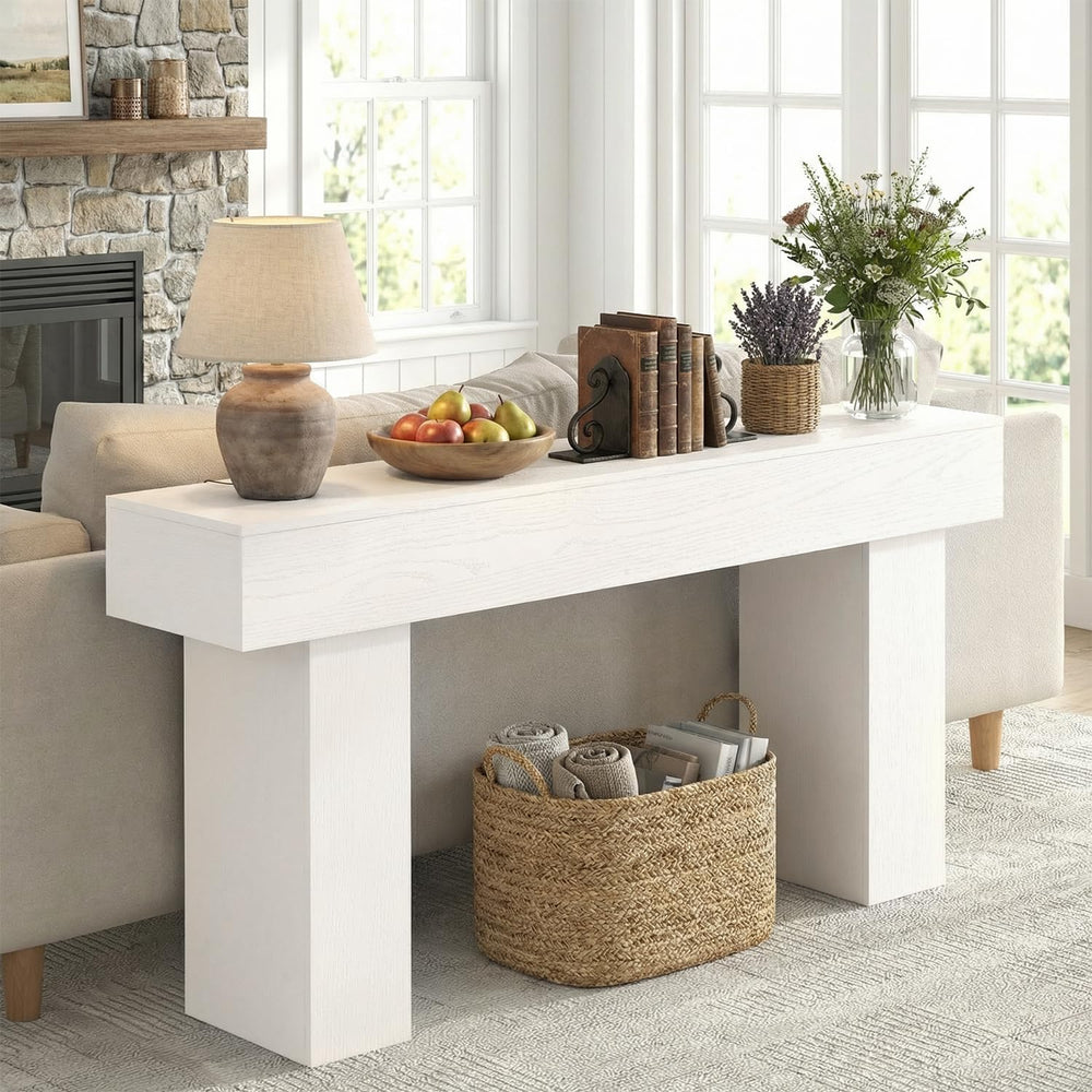 63 Inch Long Console Table for Entryway, Farmhouse Wood Sofa Table Behind Cou...
