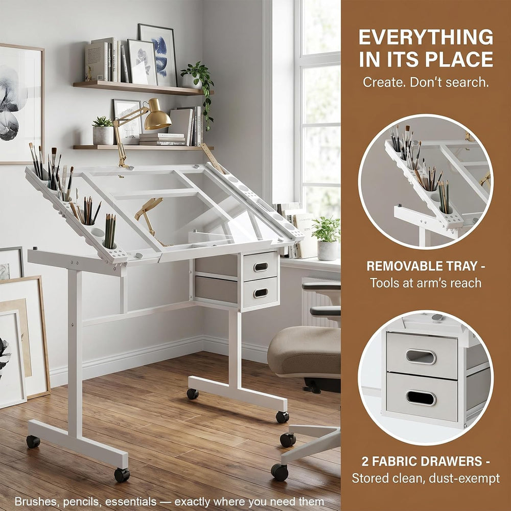 Rolling Drafting Table Desk, Painting Table Art Craft Desk Crafting Table wit...