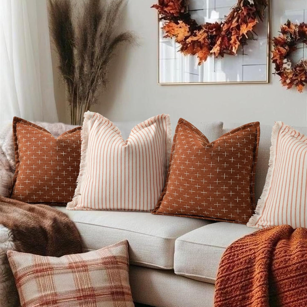 ZWJD Fall Pillow Covers 24x24 Set of 2 Soft Polyester Textured Rust Pillow Co...