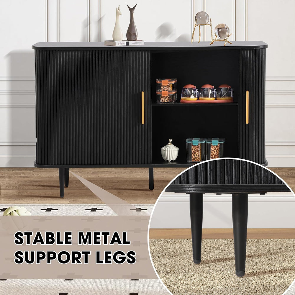 Grepatio 47" Sideboard Buffet Cabinet with Fluted Slide Doors, Tambour S...