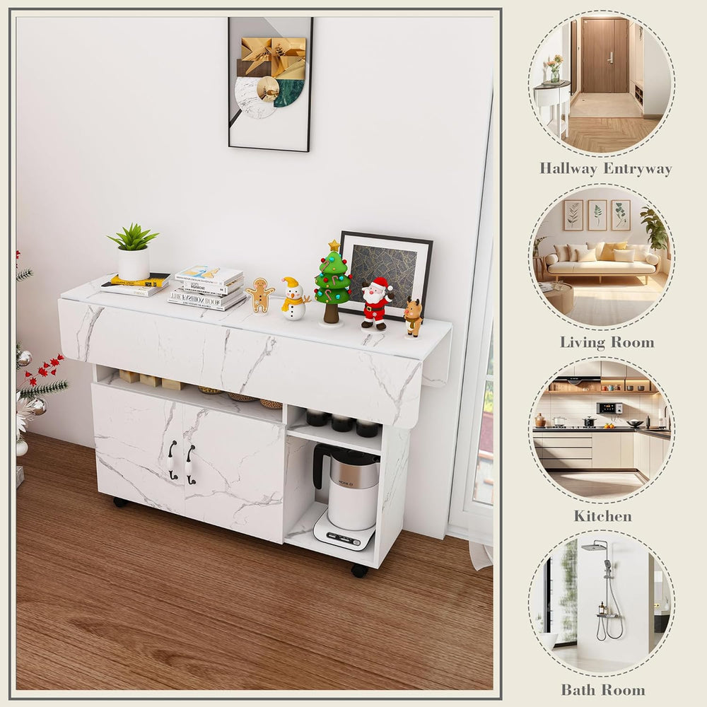 Multi-Functional Folding Dining Table Kitchen Island with Storage Shelves and...