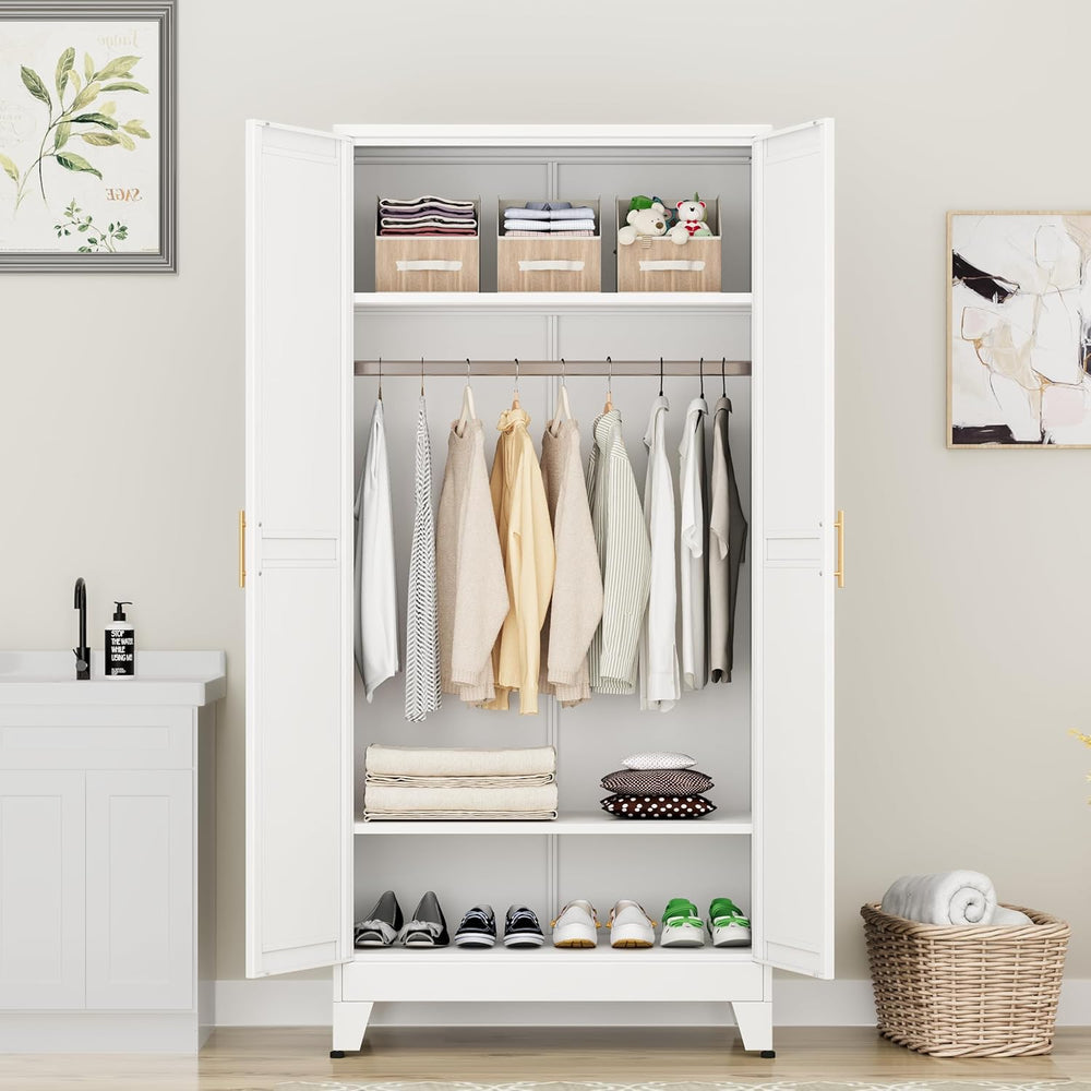 Metal Armoire Wardrobe Closet Storage Cabinet with Hanging Rod,71'' M...