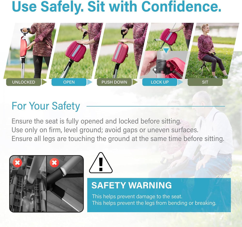 STEP2GOLD Ta-Da Chair Series 2- Portable Walking Stick, Cane with Seat, Folda...