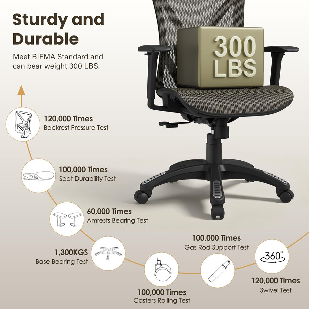 Ergonomic Office Chair, Mesh Computer Desk Chairs with Adjustable Lumbar Supp...