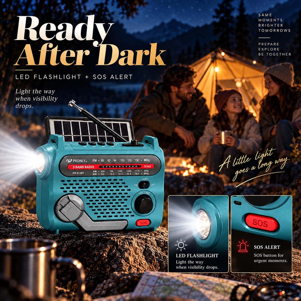 PR-813BT Portable AM FM SW Radio with Bluetooth, Solar Charging