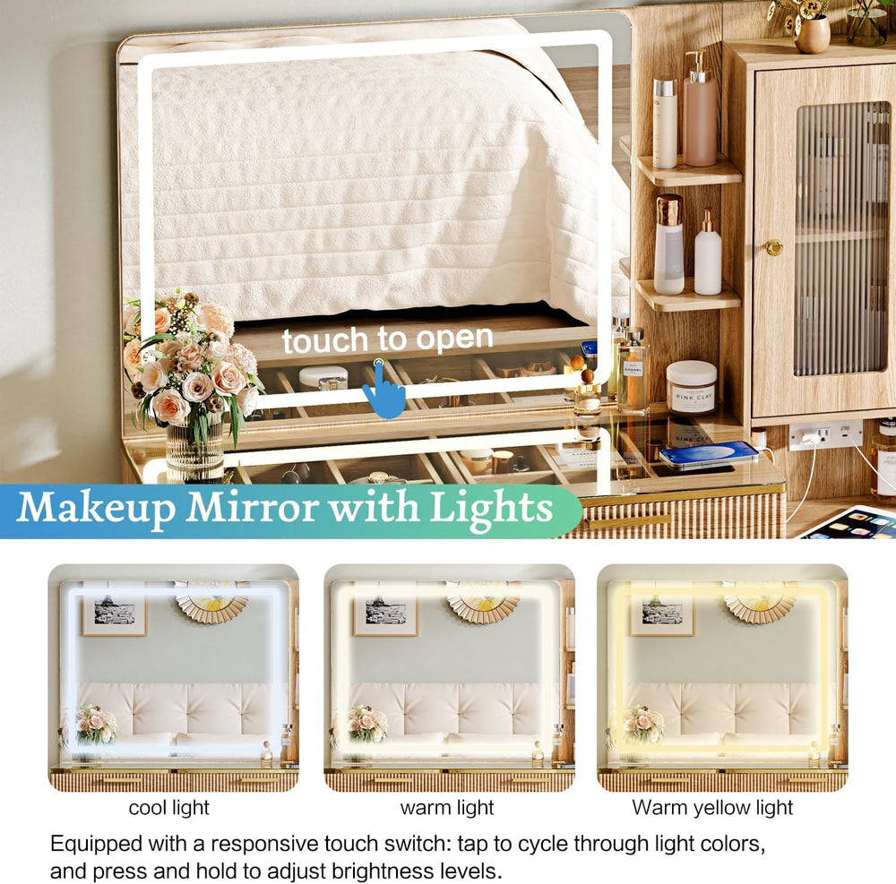 Arulvmrn Vanity Desk with 29.53" HD Lighted Mirror, 47.24" Big Mode...