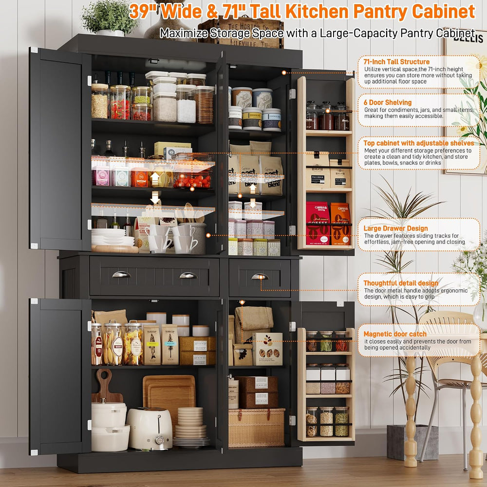 71" Tall Kitchen Cabinet Pantry Storage,Modern Kitchen Hutch Cabinet wit...