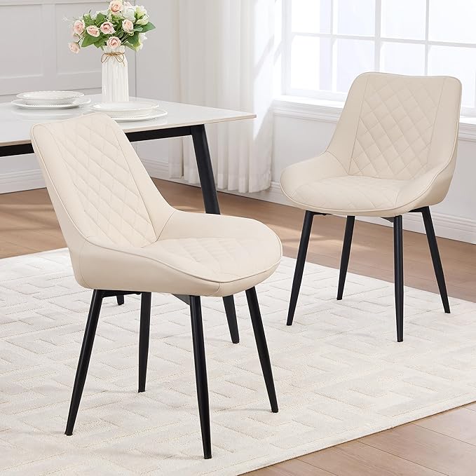 Dining Chair Set of 2, Modern Dining Chairs with Thick Cushions, Faux Leather...